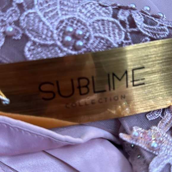 Sublime collection dusty pink beaded lace saffron maxi formal dress size L - Picture 11 of 14